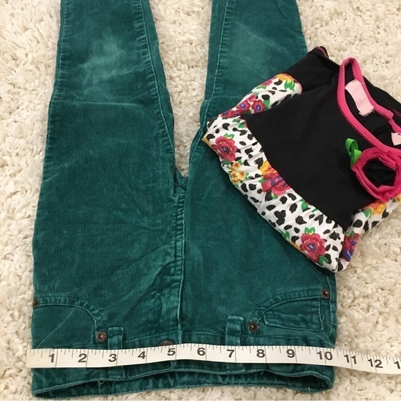 Bundle 2 Pcs Set Little Girls Floral Long sleeve top and Green Velvet Pant - Picture 10 of 16